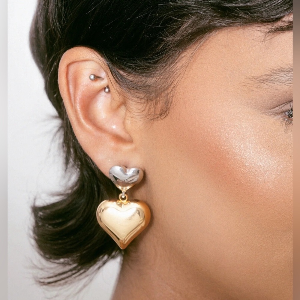 Ettika Gold/Silver Mixed Metal Heart Drop Earrings